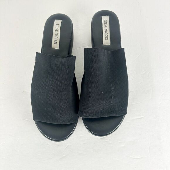 Vintage Steve Madden Y2k Slinky Platform Slide Sandal Size 10 Black 90s 00s - Picture 4 of 8